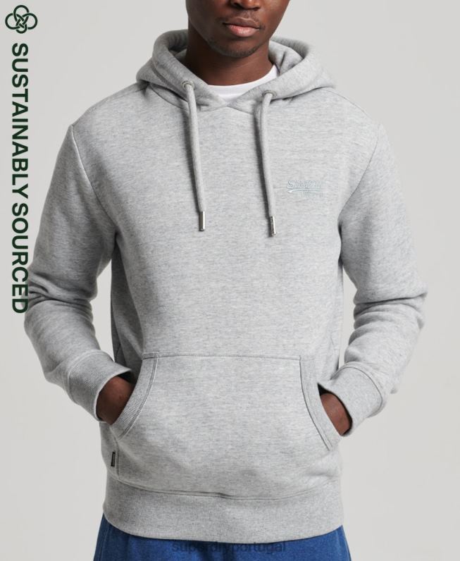 moletom com logo bordado vintage de algodão orgânico homens cinza roupas Superdry 2208H644