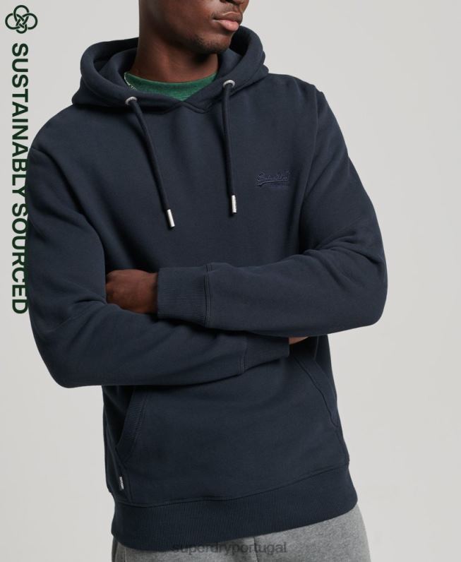 moletom com logo bordado vintage de algodão orgânico homens marinha roupas Superdry 2208H721