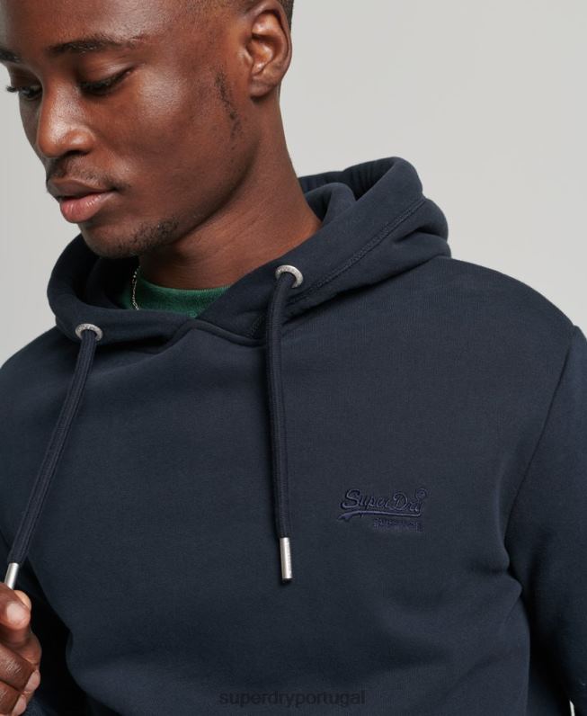 moletom com logo bordado vintage de algodão orgânico homens marinha roupas Superdry 2208H721