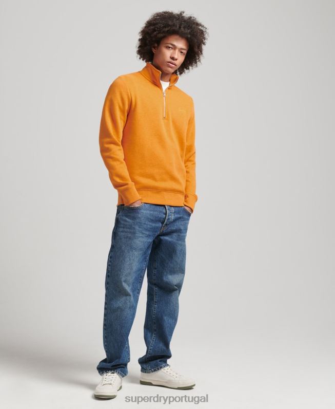 moletom com logo essencial de algodão orgânico e meio zíper homens amarelo roupas Superdry 2208H5063