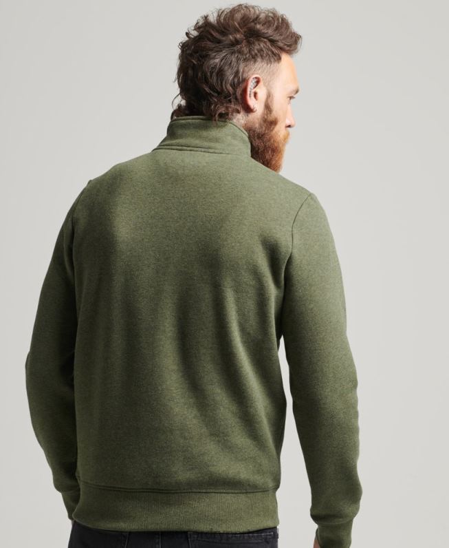 moletom com logo essencial de algodão orgânico e meio zíper homens caqui roupas Superdry 2208H5092