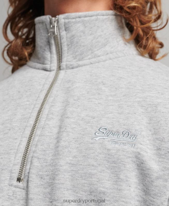 moletom com logo essencial de algodão orgânico e meio zíper homens cinza roupas Superdry 2208H5048