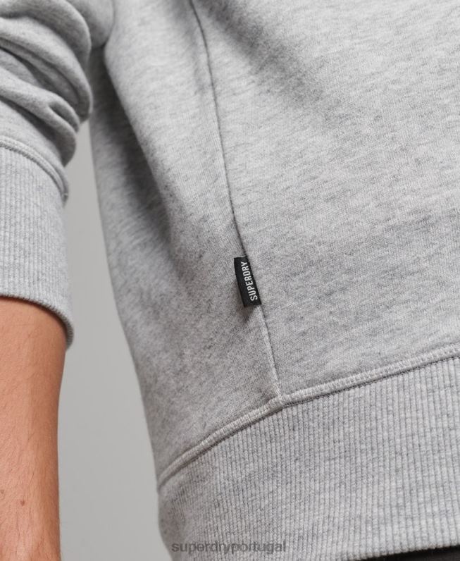 moletom com logo essencial de algodão orgânico e meio zíper homens cinza roupas Superdry 2208H5048