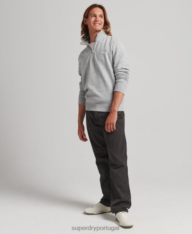 moletom com logo essencial de algodão orgânico e meio zíper homens cinza roupas Superdry 2208H5048