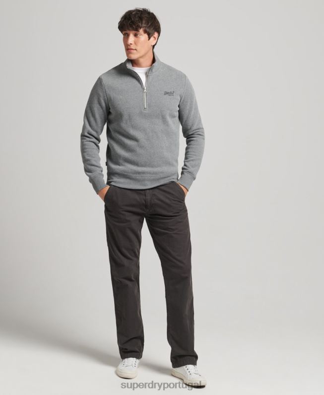 moletom com logo essencial de algodão orgânico e meio zíper homens cinza roupas Superdry 2208H5080