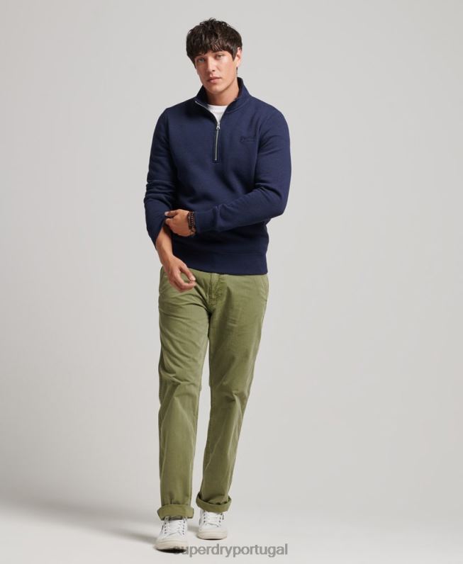 moletom com logo essencial de algodão orgânico e meio zíper homens marinha roupas Superdry 2208H5062