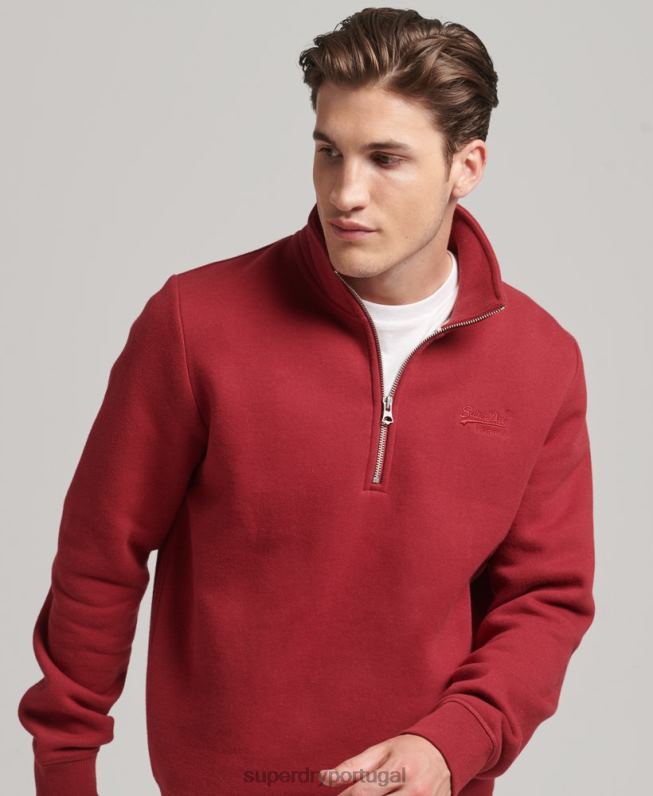 moletom com logo essencial de algodão orgânico e meio zíper homens vermelho roupas Superdry 2208H773