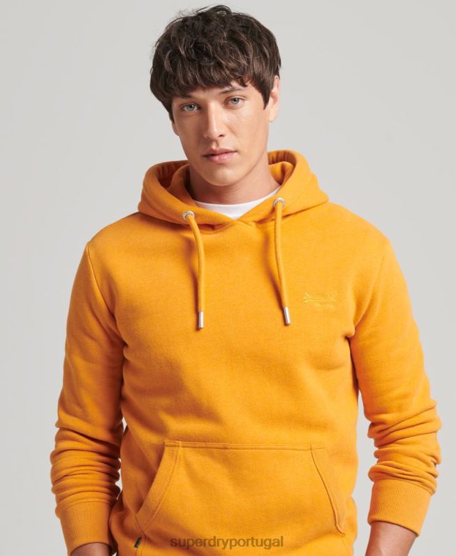 moletom com logo essencial de algodão orgânico homens amarelo roupas Superdry 2208H517