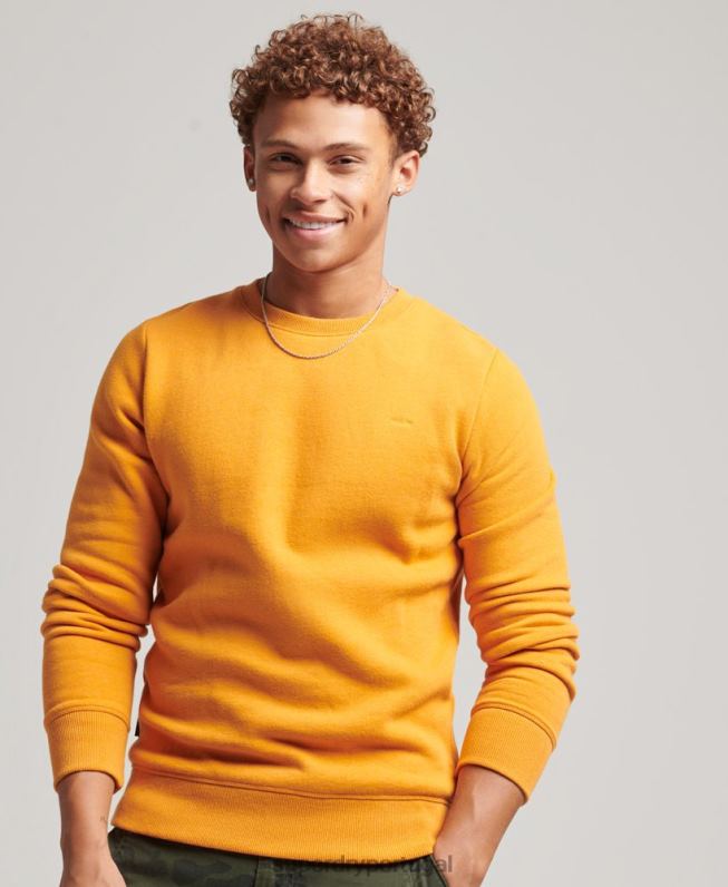 moletom com logo essencial de algodão orgânico homens amarelo roupas Superdry 2208H705