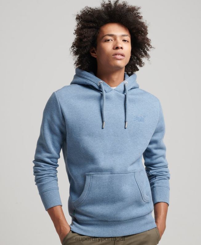 moletom com logo essencial de algodão orgânico homens azul claro roupas Superdry 2208H552