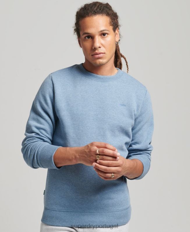 moletom com logo essencial de algodão orgânico homens azul claro roupas Superdry 2208H603