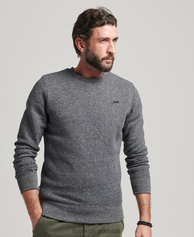 moletom com logo essencial de algodão orgânico homens cinza escuro roupas Superdry 2208H5226