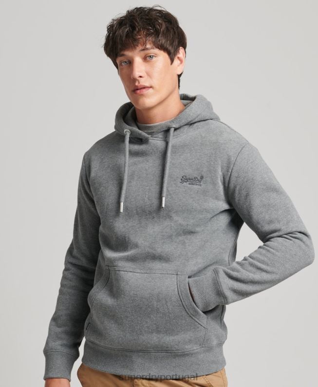 moletom com logo essencial de algodão orgânico homens cinza roupas Superdry 2208H560
