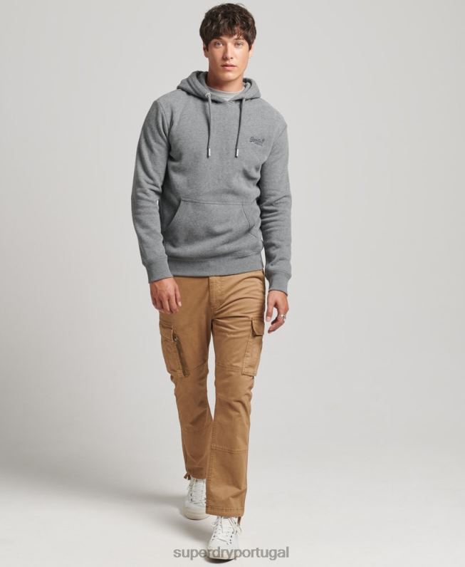 moletom com logo essencial de algodão orgânico homens cinza roupas Superdry 2208H560