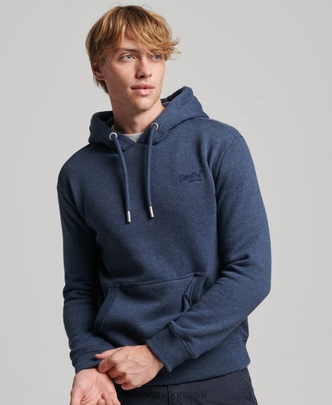moletom com logo essencial de algodão orgânico homens marinha roupas Superdry 2208H521