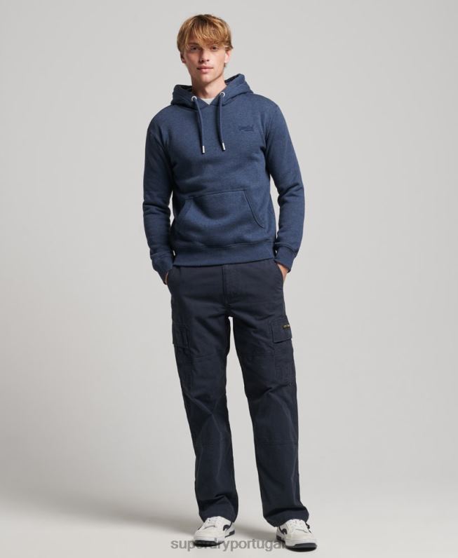 moletom com logo essencial de algodão orgânico homens marinha roupas Superdry 2208H521