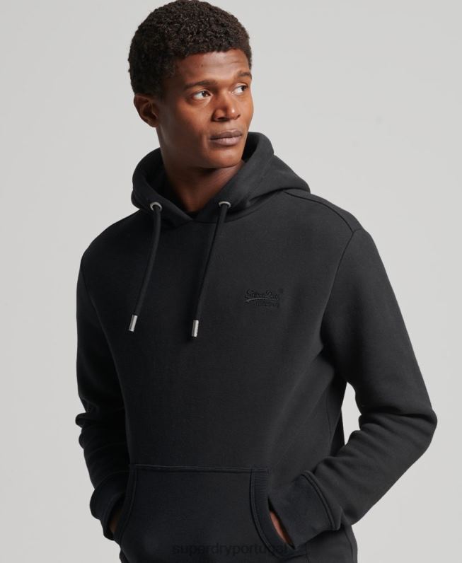 moletom com logo essencial de algodão orgânico homens preto roupas Superdry 2208H590