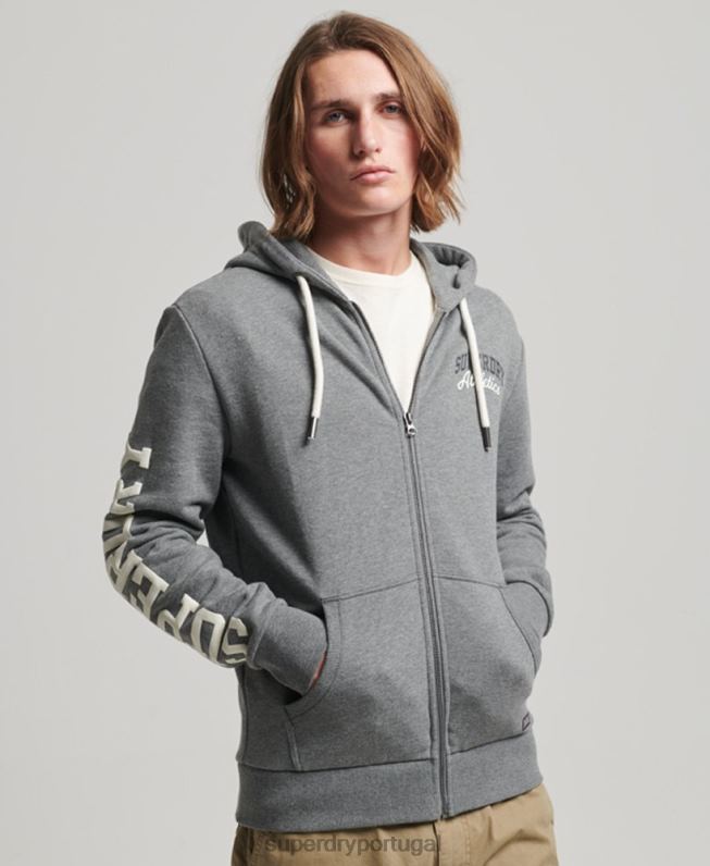 moletom com zíper atlético para academia homens cinza roupas Superdry 2208H714