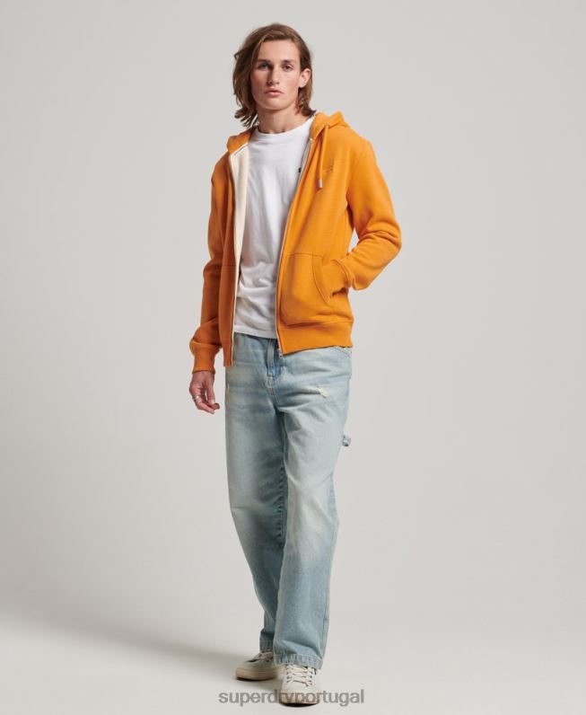 moletom com zíper bordado logo vintage homens amarelo roupas Superdry 2208H617
