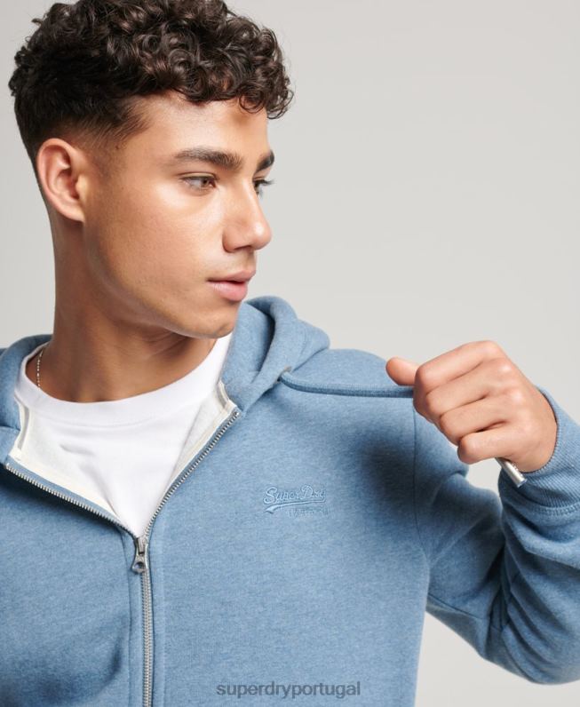 moletom com zíper bordado logo vintage homens azul claro roupas Superdry 2208H627