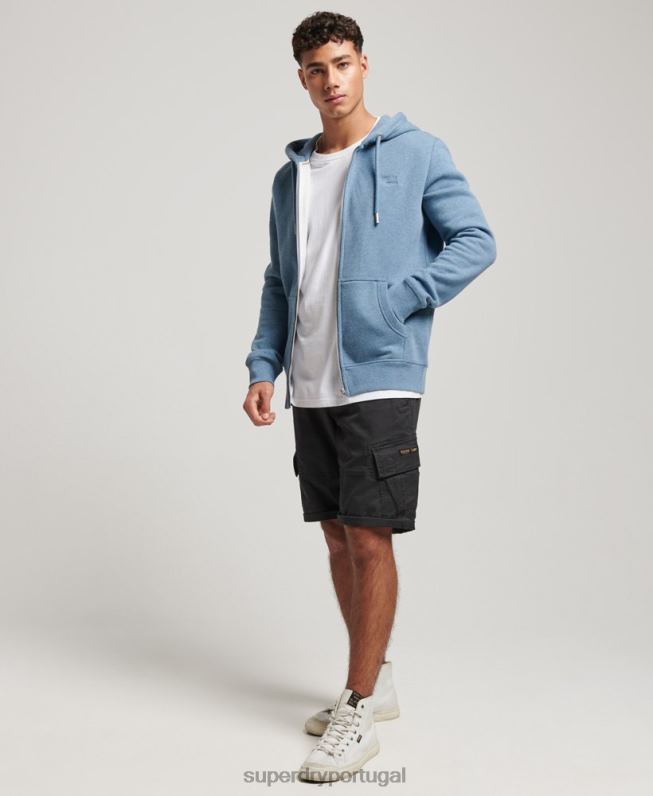 moletom com zíper bordado logo vintage homens azul claro roupas Superdry 2208H627
