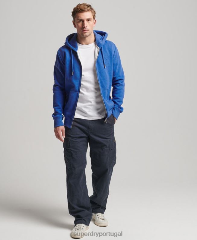 moletom com zíper bordado logo vintage homens azul roupas Superdry 2208H494