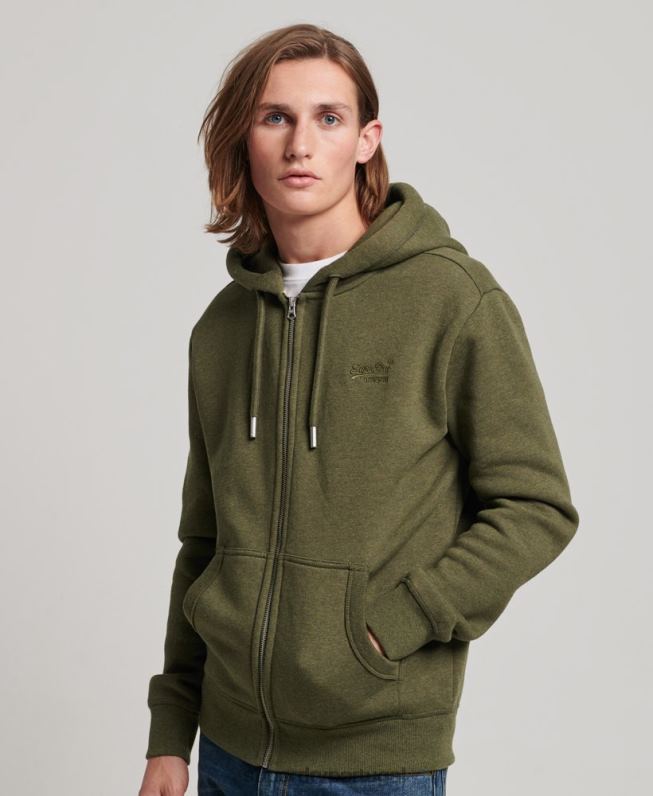 moletom com zíper bordado logo vintage homens caqui roupas Superdry 2208H703