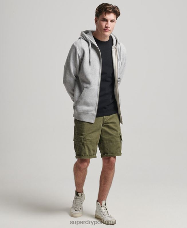 moletom com zíper bordado logo vintage homens cinza roupas Superdry 2208H792