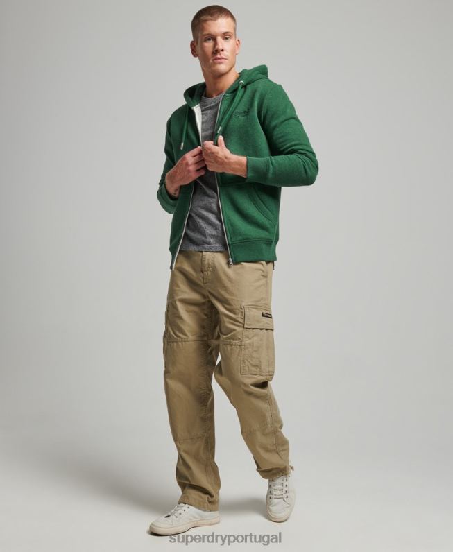 moletom com zíper bordado logo vintage homens verde roupas Superdry 2208H465