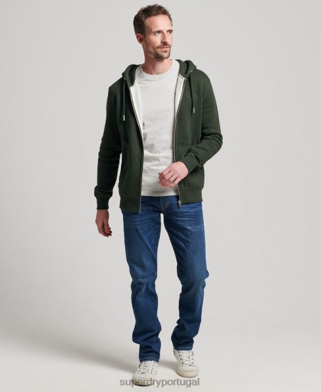 moletom com zíper bordado logo vintage homens verde roupas Superdry 2208H487