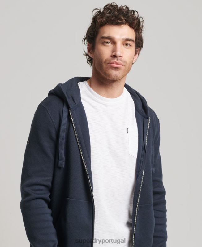 moletom com zíper de algodão orgânico essencial homens marinha roupas Superdry 2208H5266