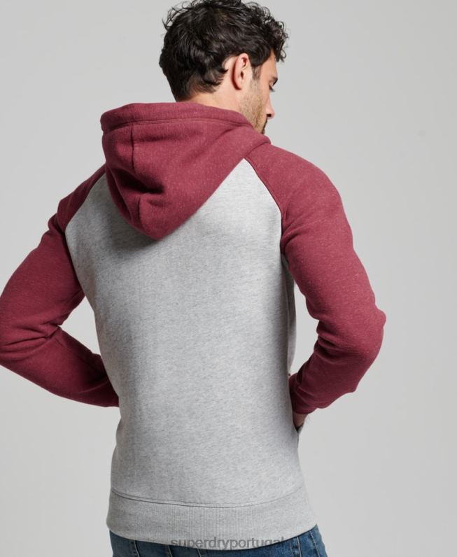 moletom com zíper de beisebol bordado com logo vintage homens cinza claro roupas Superdry 2208H557