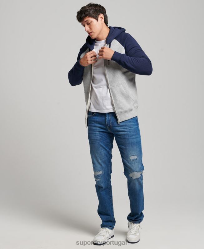 moletom com zíper de beisebol bordado com logo vintage homens cinza roupas Superdry 2208H481