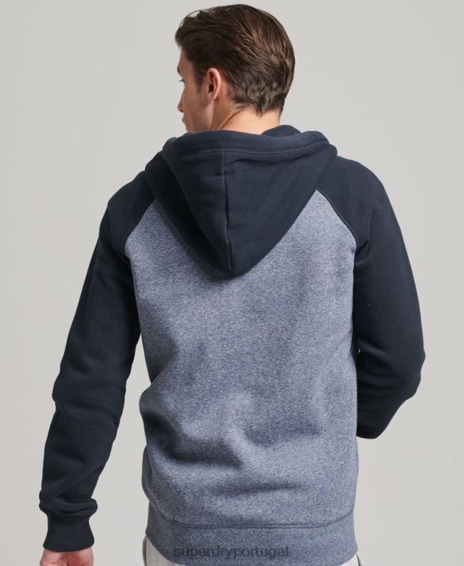 moletom com zíper de beisebol com logotipo essencial de algodão orgânico homens azul roupas Superdry 2208H503