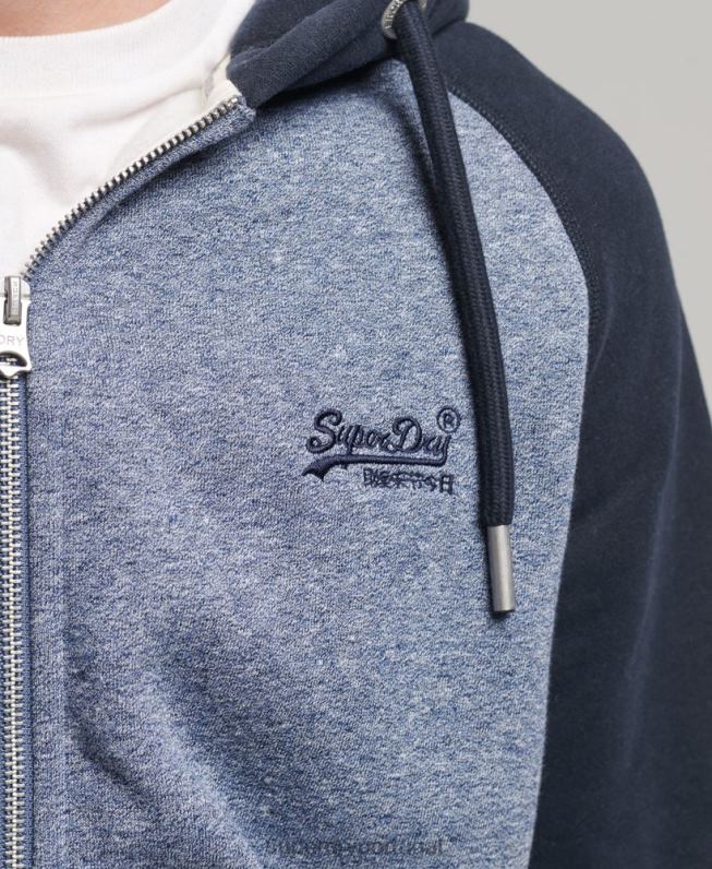 moletom com zíper de beisebol com logotipo essencial de algodão orgânico homens azul roupas Superdry 2208H503