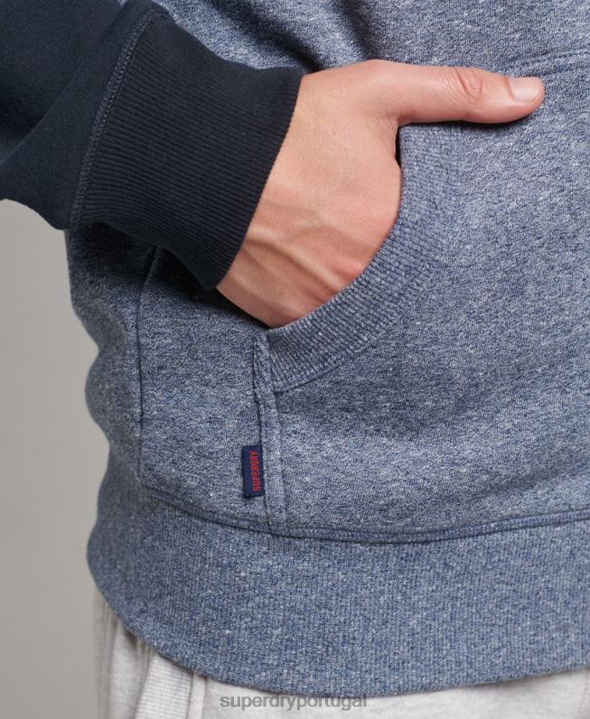 moletom com zíper de beisebol com logotipo essencial de algodão orgânico homens azul roupas Superdry 2208H503