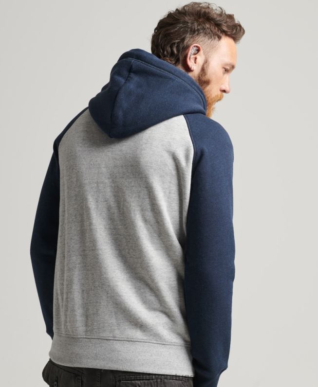 moletom com zíper de beisebol com logotipo essencial de algodão orgânico homens cinza roupas Superdry 2208H572