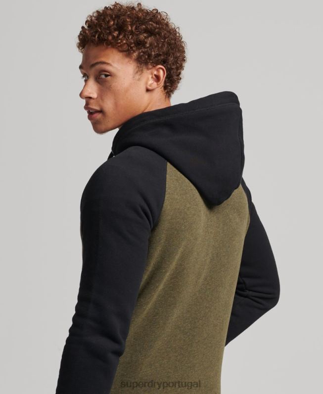 moletom com zíper de beisebol com logotipo essencial de algodão orgânico homens verde roupas Superdry 2208H520