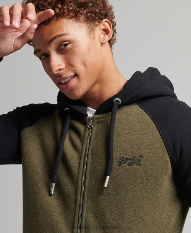 moletom com zíper de beisebol com logotipo essencial de algodão orgânico homens verde roupas Superdry 2208H520