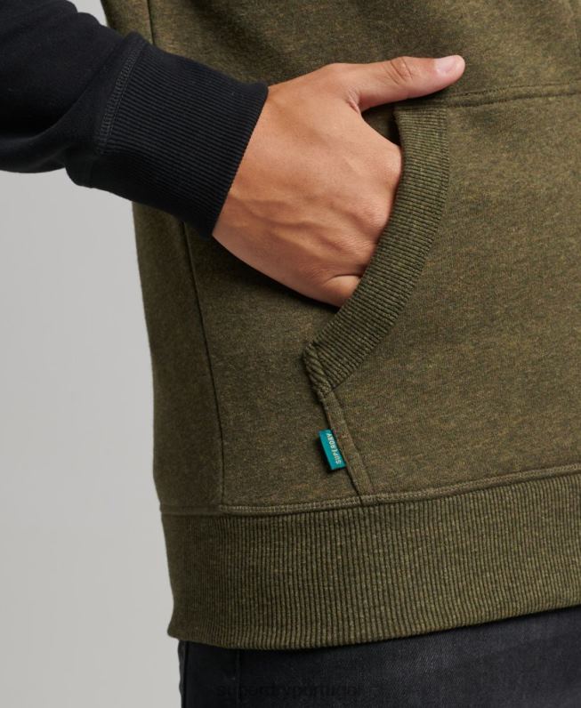 moletom com zíper de beisebol com logotipo essencial de algodão orgânico homens verde roupas Superdry 2208H520