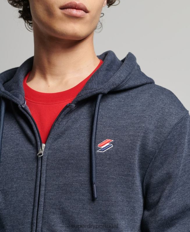 moletom com zíper essencial código de algodão orgânico homens marinha roupas Superdry 2208H5190