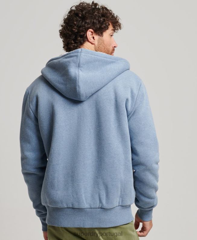 moletom com zíper forrado essencial borg homens azul claro roupas Superdry 2208H4988