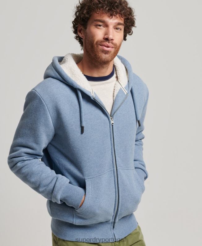 moletom com zíper forrado essencial borg homens azul claro roupas Superdry 2208H4988