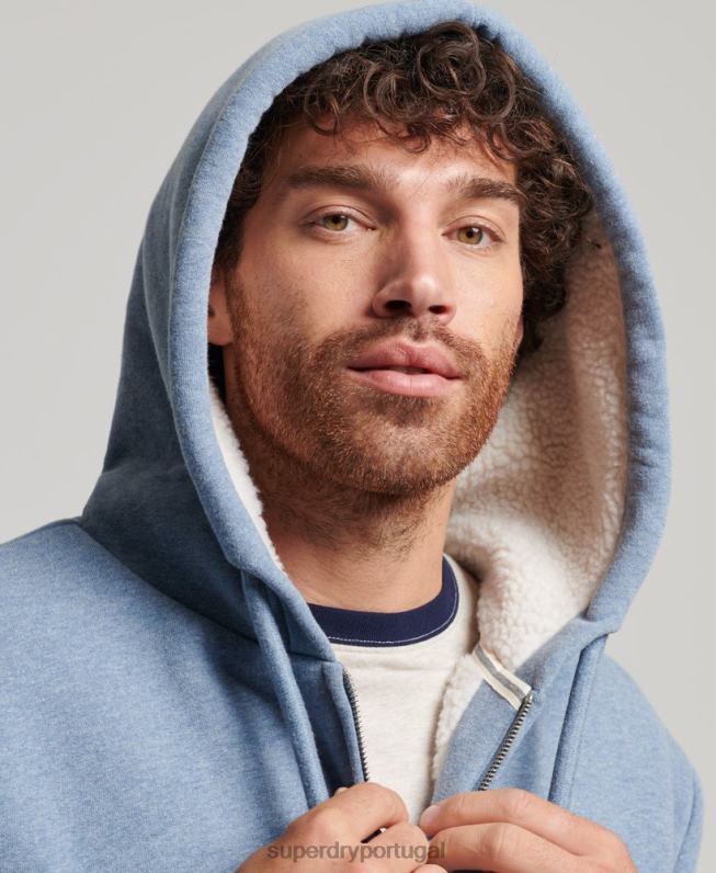 moletom com zíper forrado essencial borg homens azul claro roupas Superdry 2208H4988