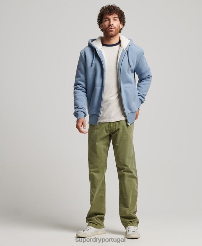moletom com zíper forrado essencial borg homens azul claro roupas Superdry 2208H4988