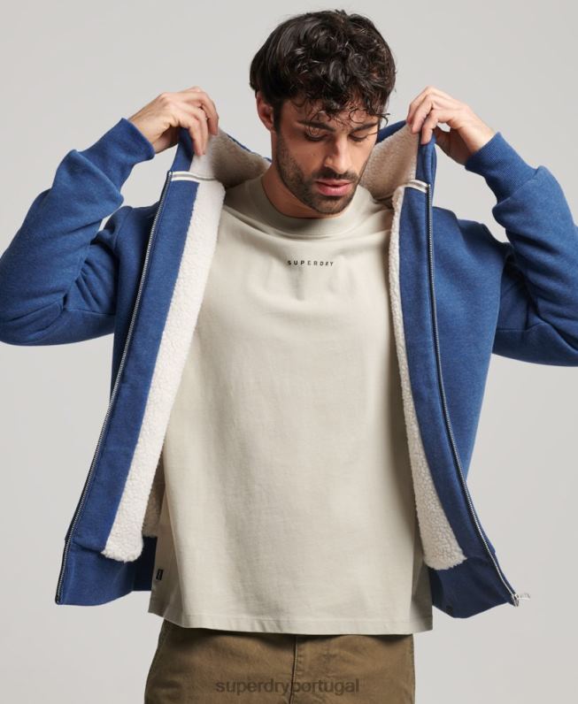 moletom com zíper forrado essencial borg homens azul roupas Superdry 2208H5110
