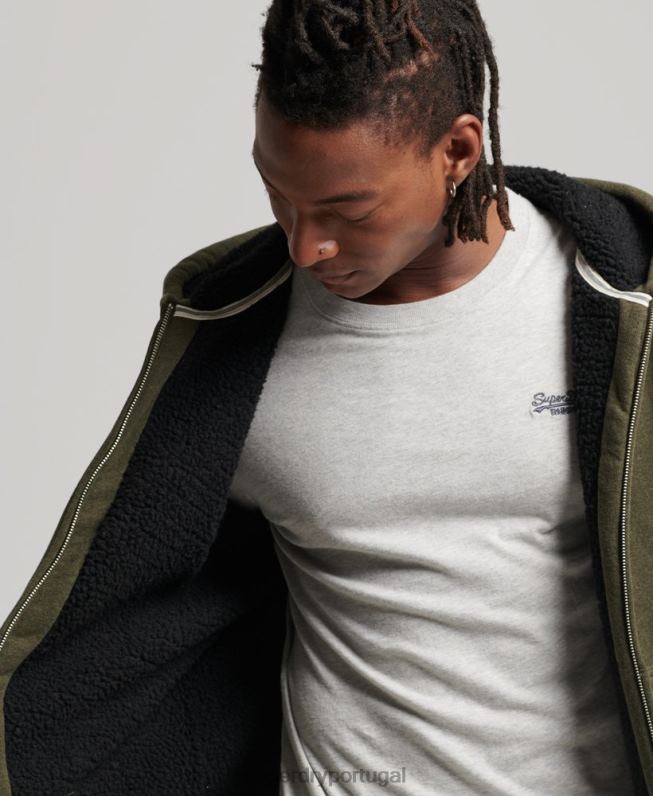 moletom com zíper forrado essencial borg homens caqui roupas Superdry 2208H4990