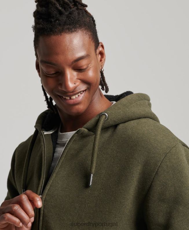 moletom com zíper forrado essencial borg homens caqui roupas Superdry 2208H4990