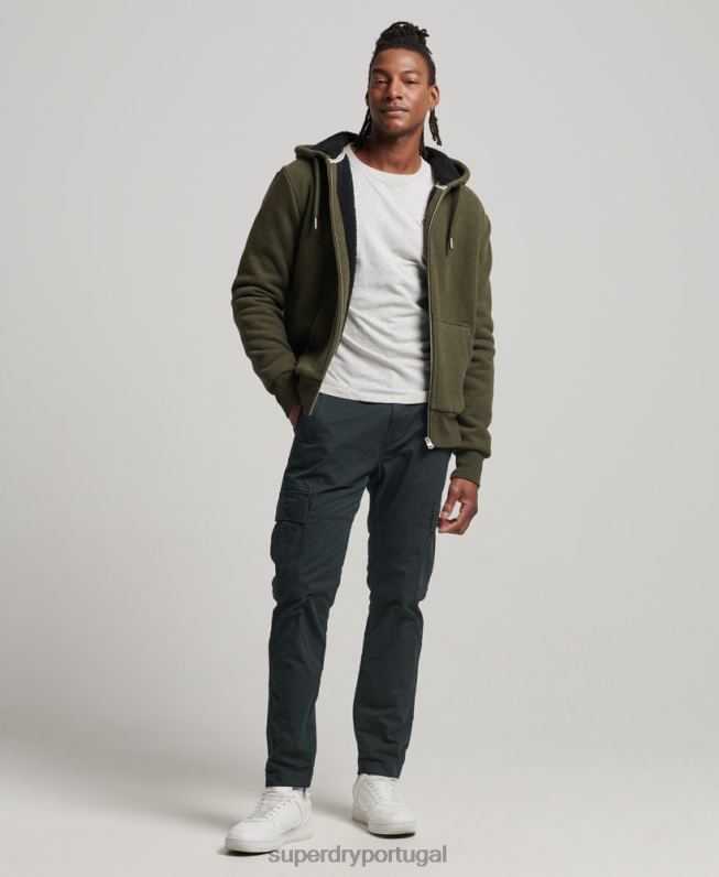 moletom com zíper forrado essencial borg homens caqui roupas Superdry 2208H4990
