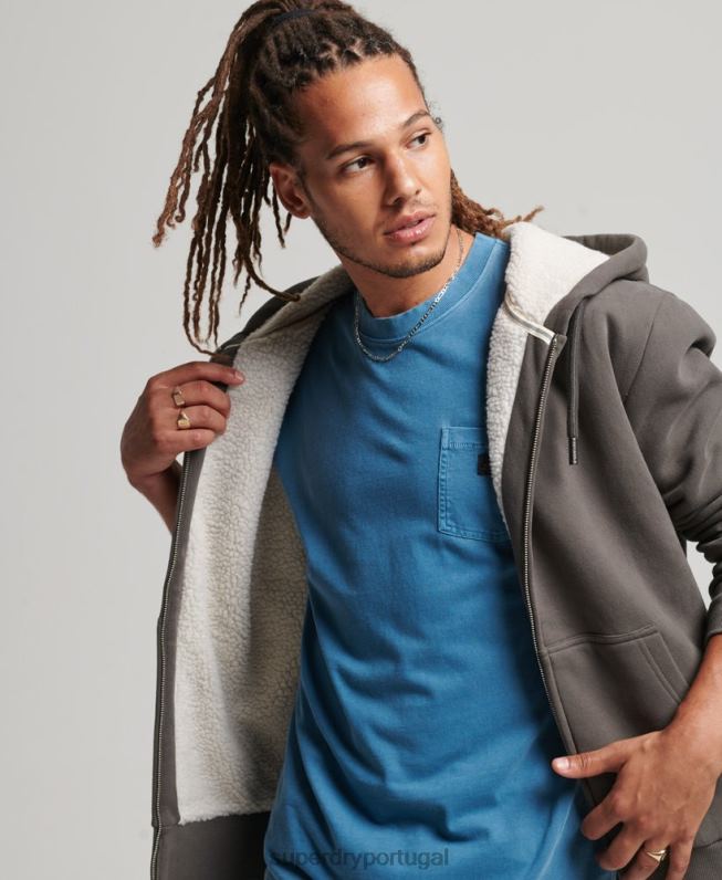 moletom com zíper forrado essencial borg homens cinza escuro roupas Superdry 2208H618